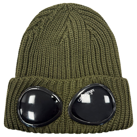 CP Company Goggle Beanie Hat in Extra Fine Merino Wool Ivy Green — Front View