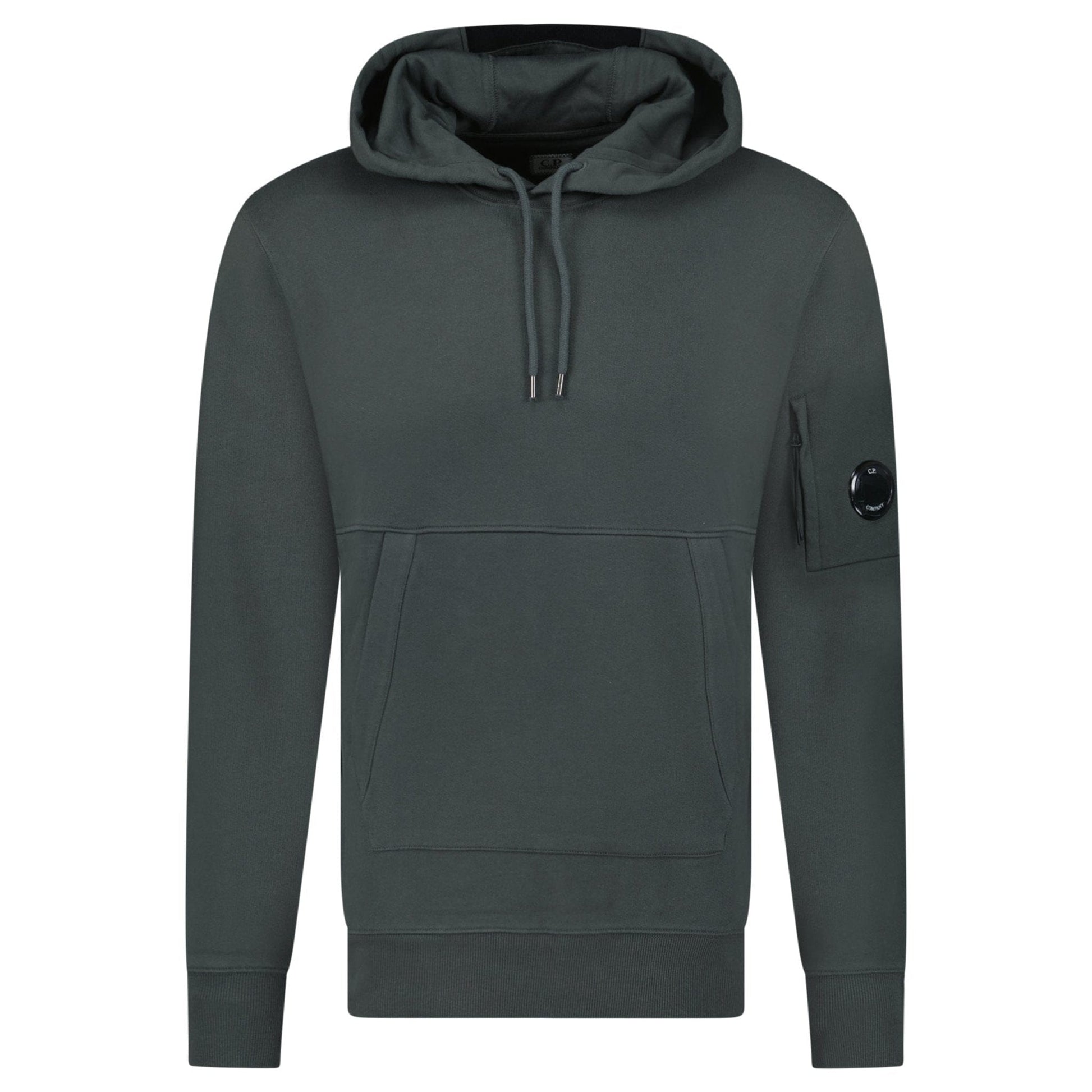 CP Company Lens Diagonal Raised Hooded Fleece Dark Shadow Grey — S — Front View