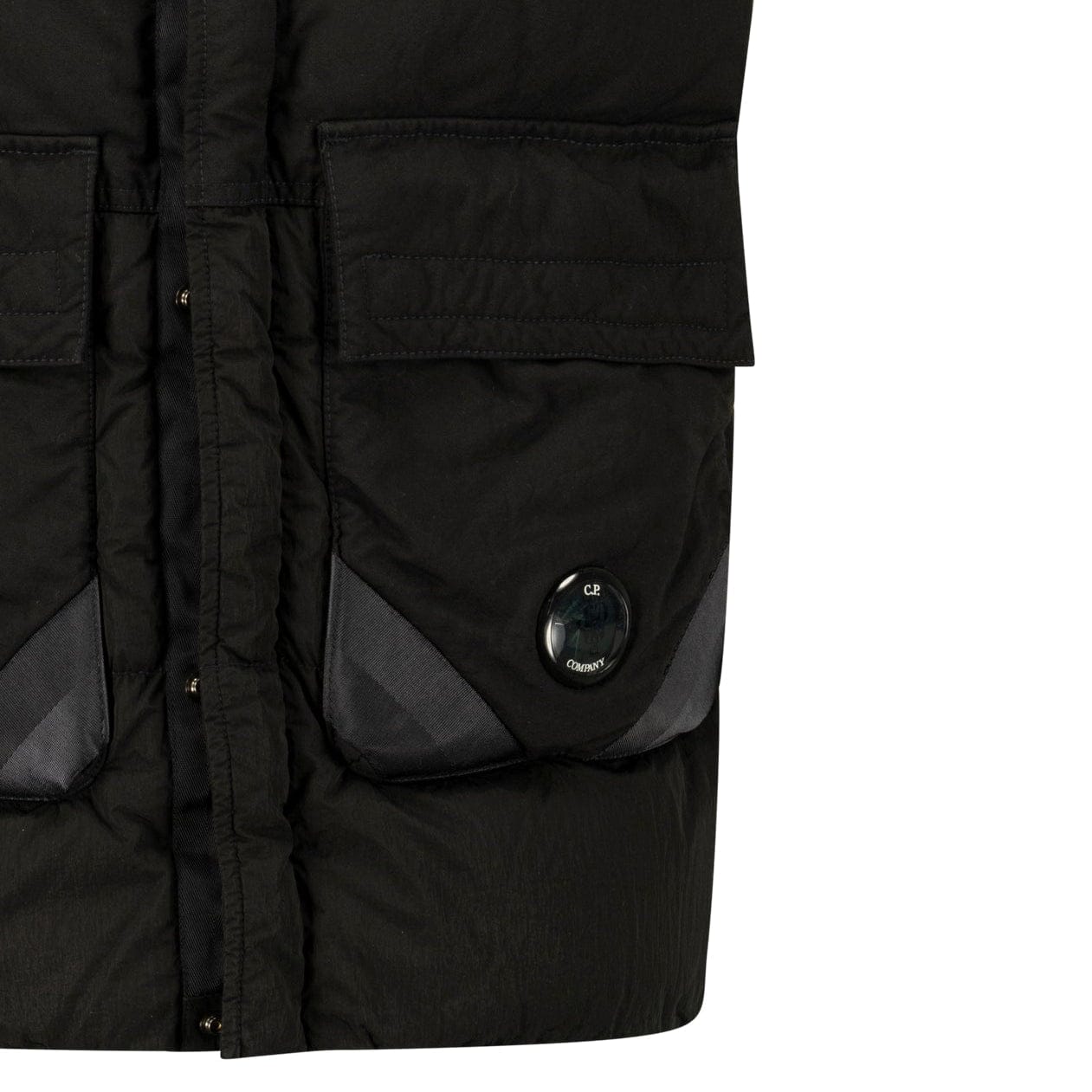 CP Company Lens Garment Dyed ECO-Chrome R Gilet in Black — XS — Back View