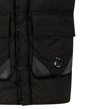 CP Company Lens Garment Dyed ECO-Chrome R Gilet in Black — XS — Back View