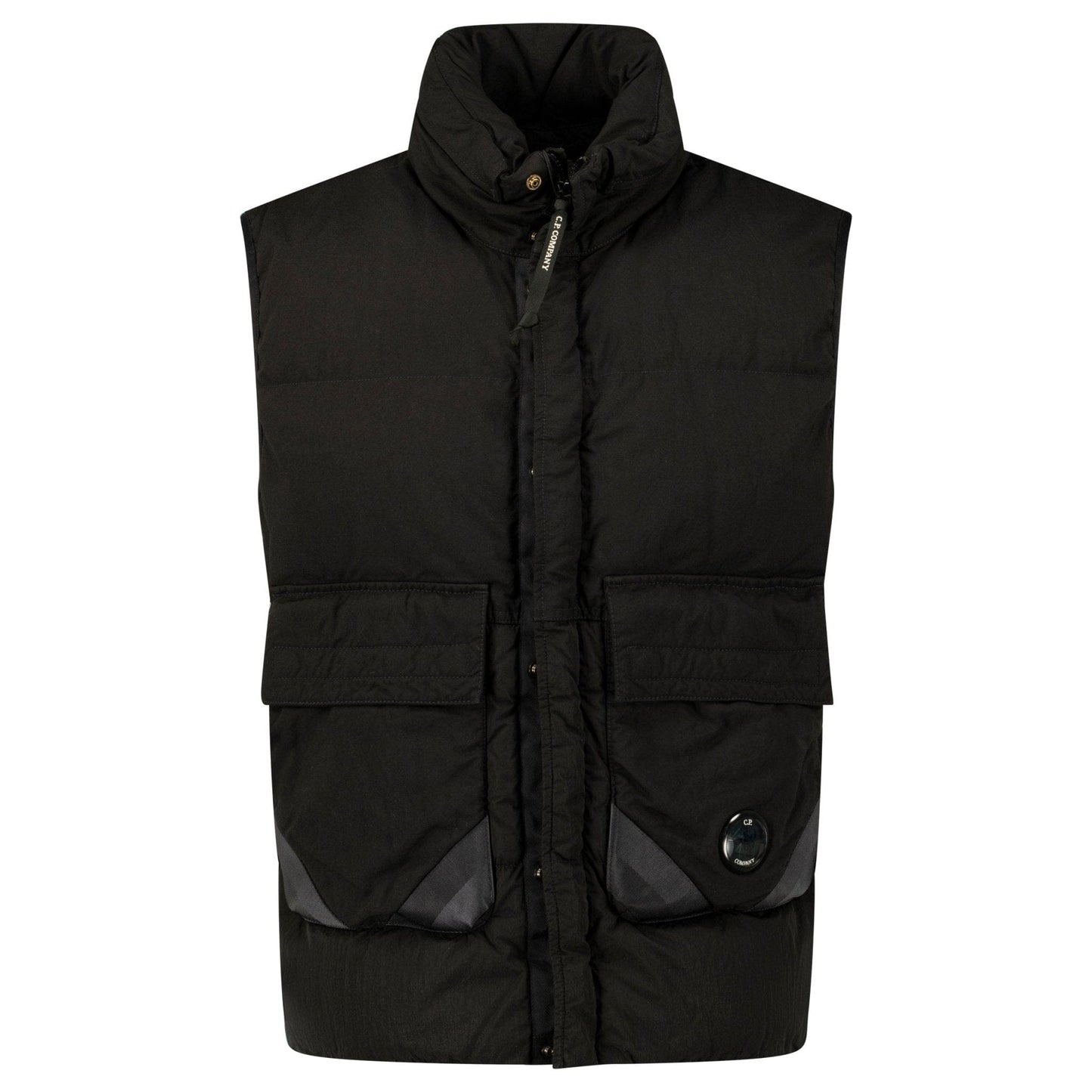CP Company Lens Garment Dyed ECO-Chrome R Gilet in Black — XS — Front View