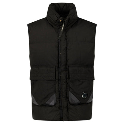 CP Company Lens Garment Dyed ECO-Chrome R Gilet in Black — XS — Front View