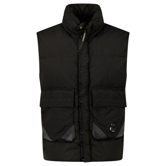 CP Company Lens Garment Dyed ECO-Chrome R Gilet in Black — XS — Front View