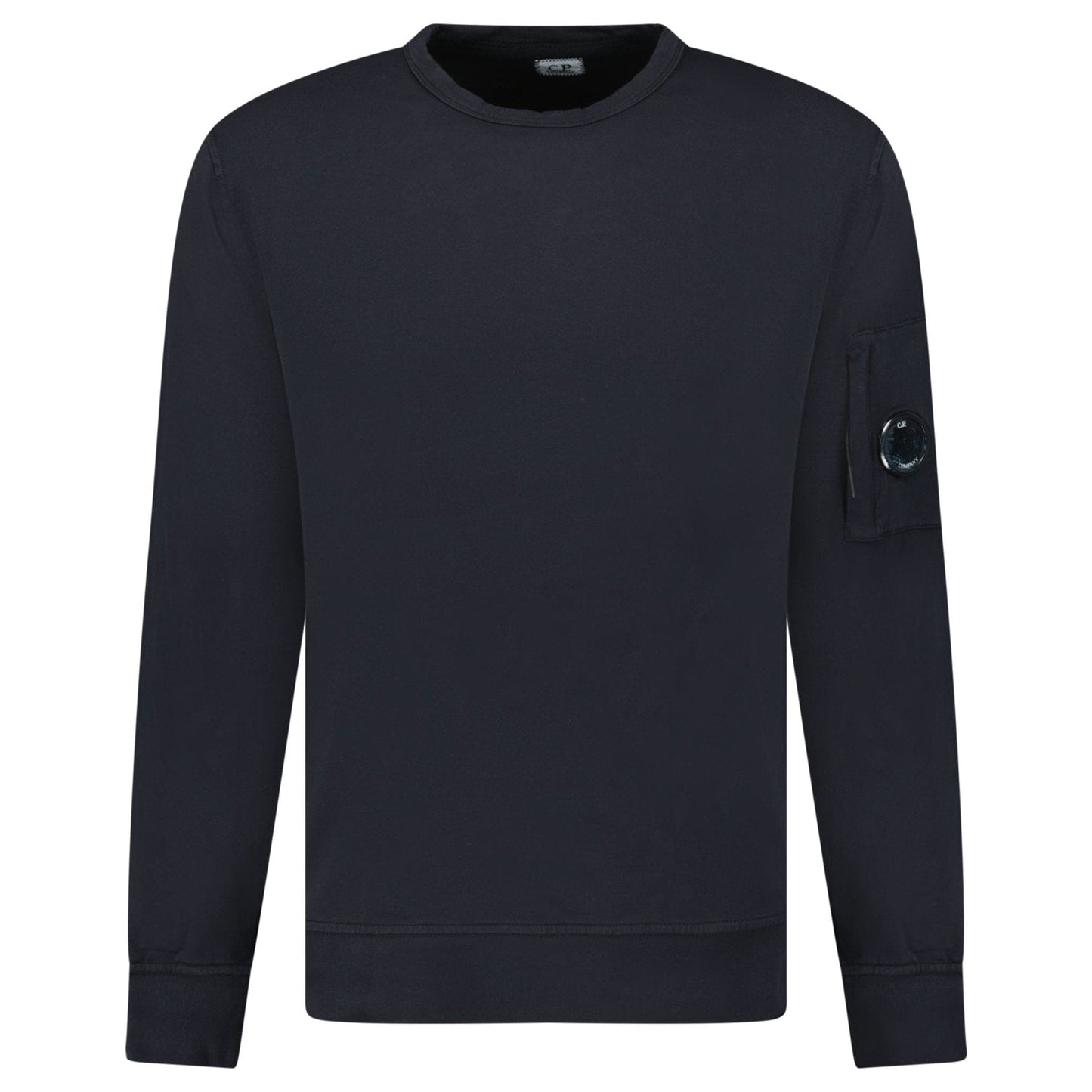 CP Company Lens Light Fleece Crewneck Sweatshirt Black — S — Front View