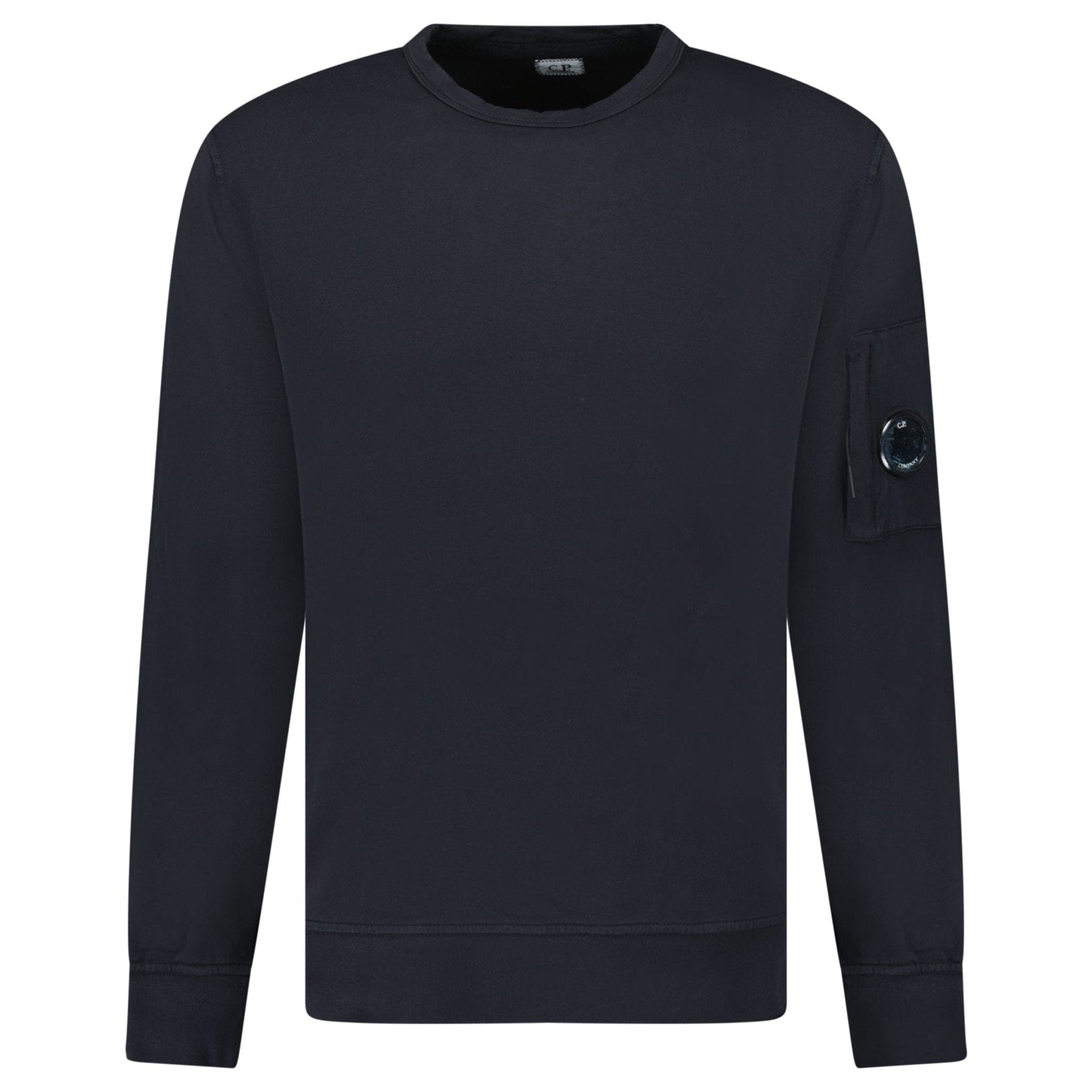 CP Company Lens Light Fleece Crewneck Sweatshirt Black — S — Front View