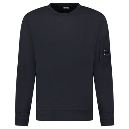 CP Company Lens Light Fleece Crewneck Sweatshirt Black — S — Front View