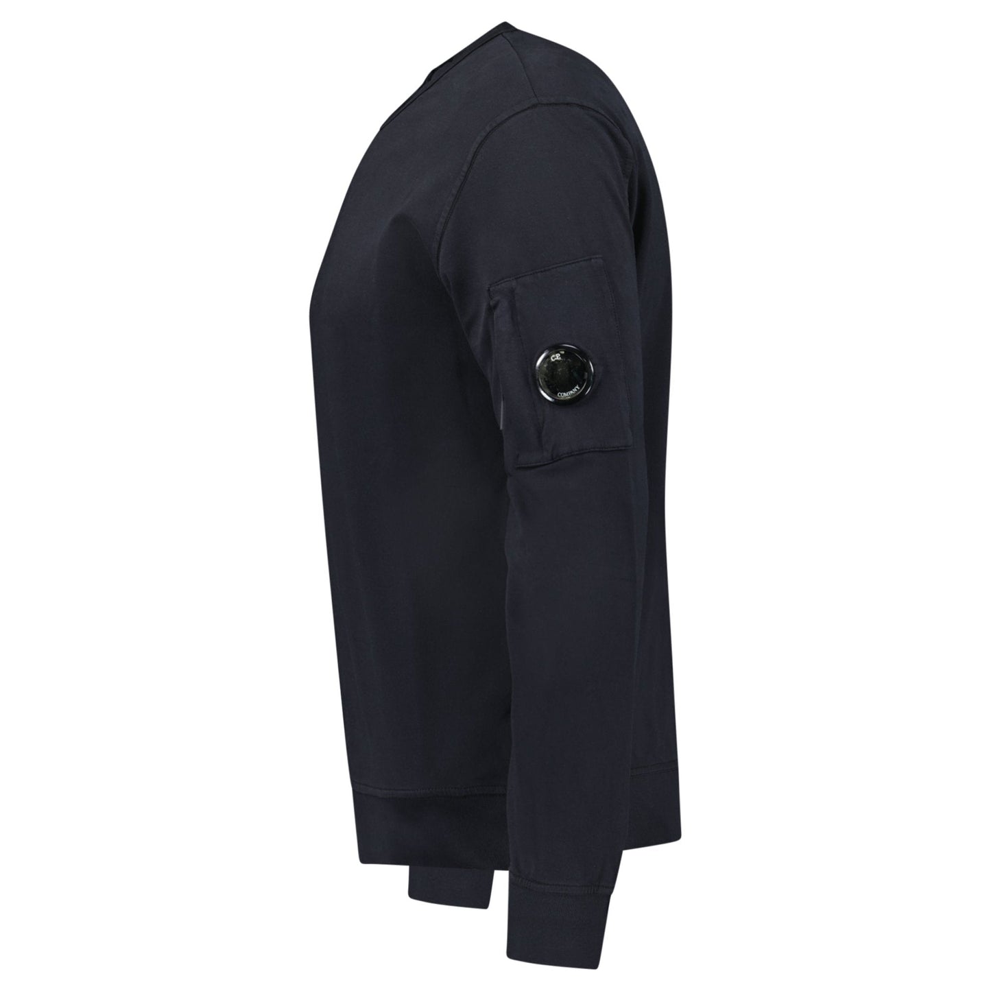 CP Company Lens Light Fleece Crewneck Sweatshirt Black — S — Side View