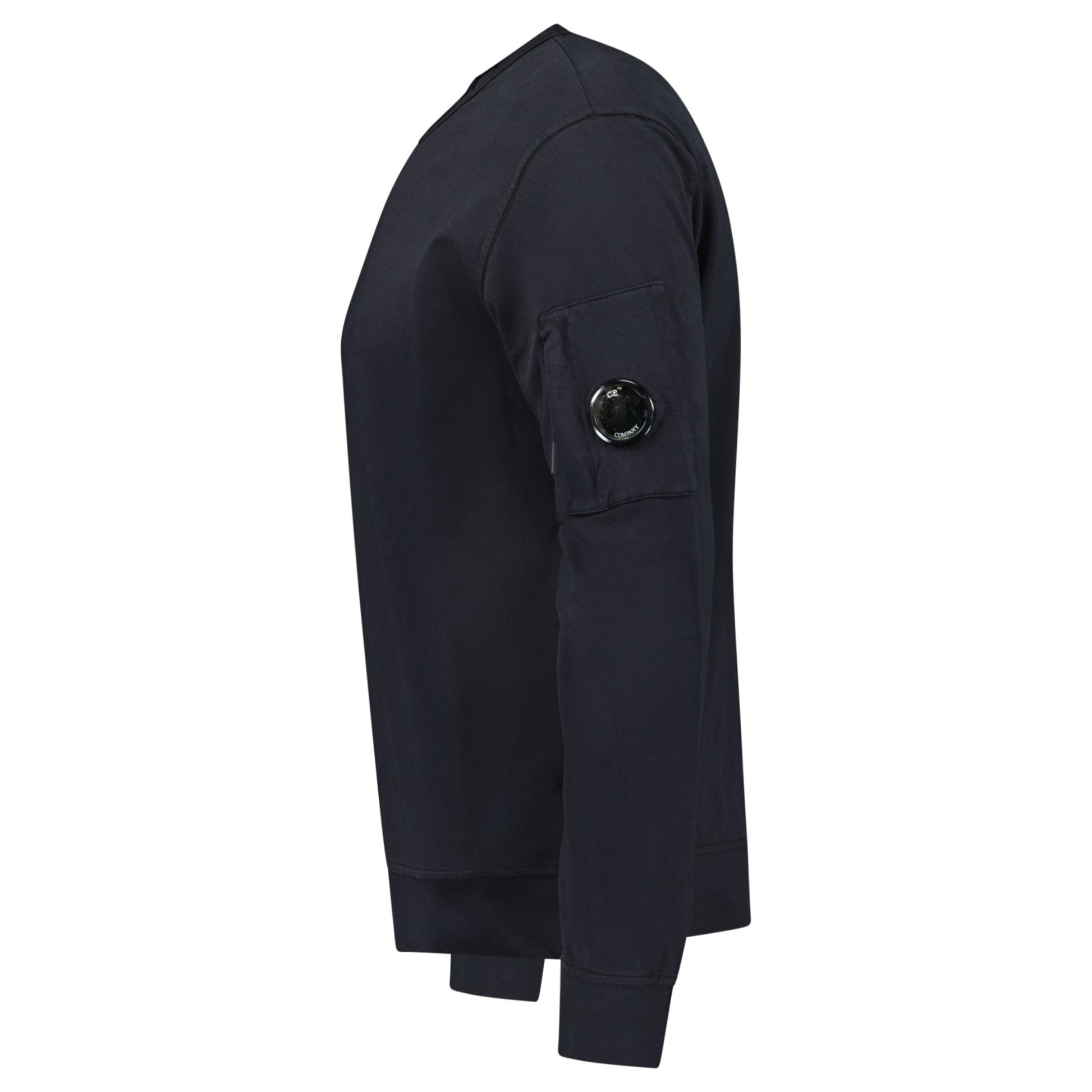CP Company Lens Light Fleece Crewneck Sweatshirt Black — S — Side View