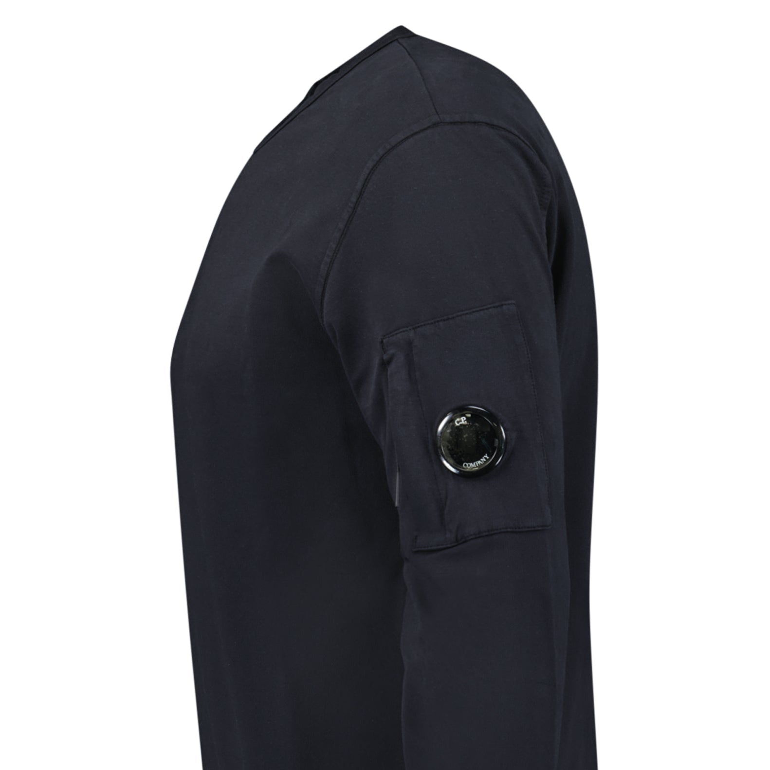 CP Company Lens Light Fleece Crewneck Sweatshirt Black — S — Top View