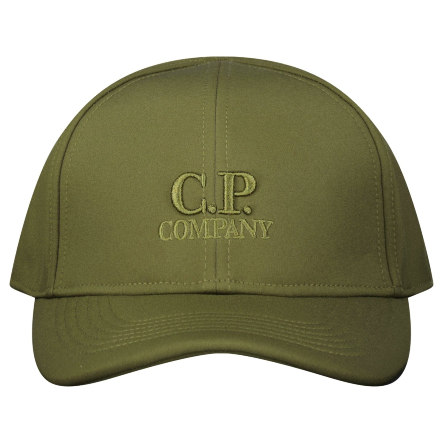 CP Company Shell-R Logo Cap in Khaki — Front View