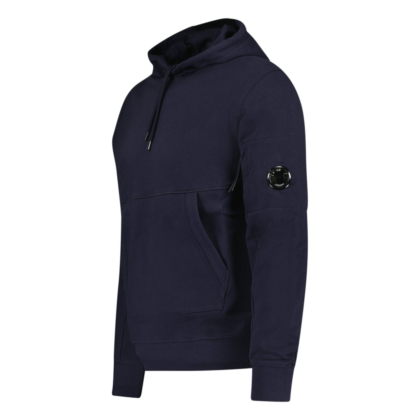 CP Company Lens Diagonal Raised Hooded Fleece Navy — S — Side View