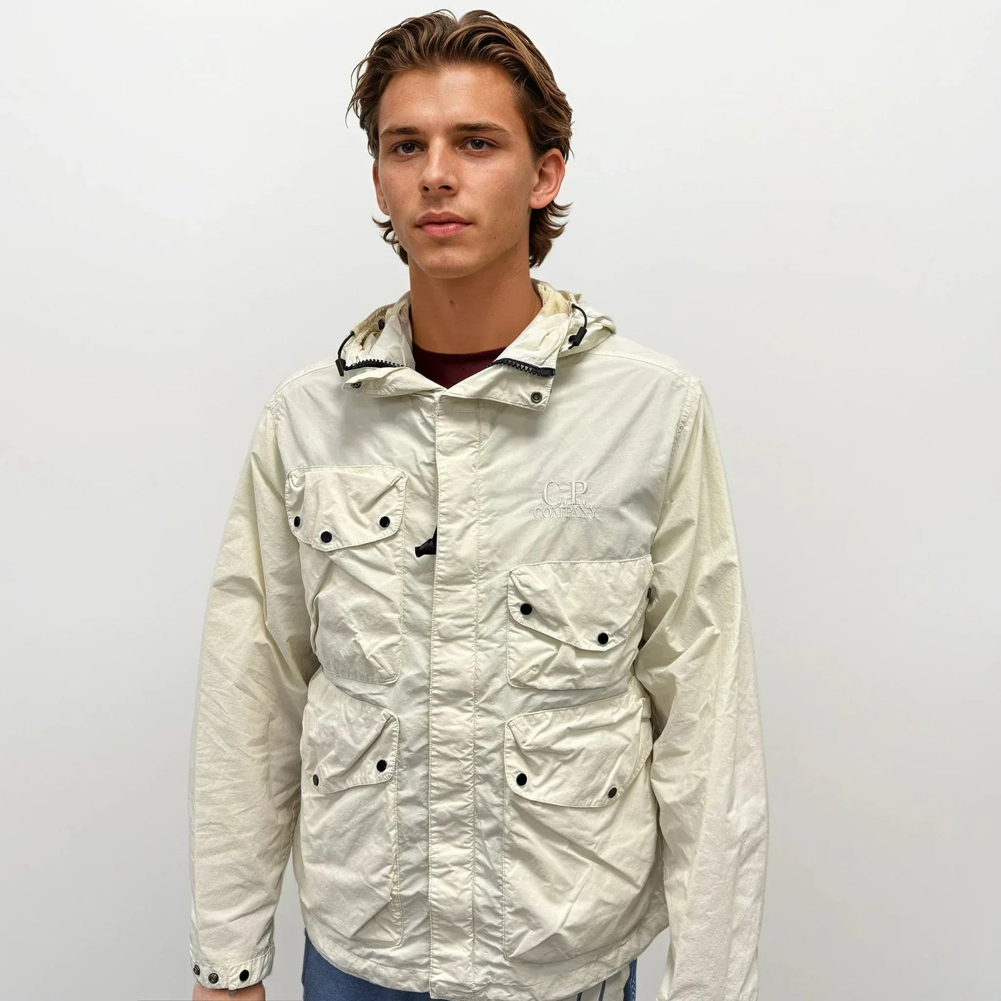 CP Company Pistachio Shell Flatt Nylon Goggle Jacket — S — Back View
