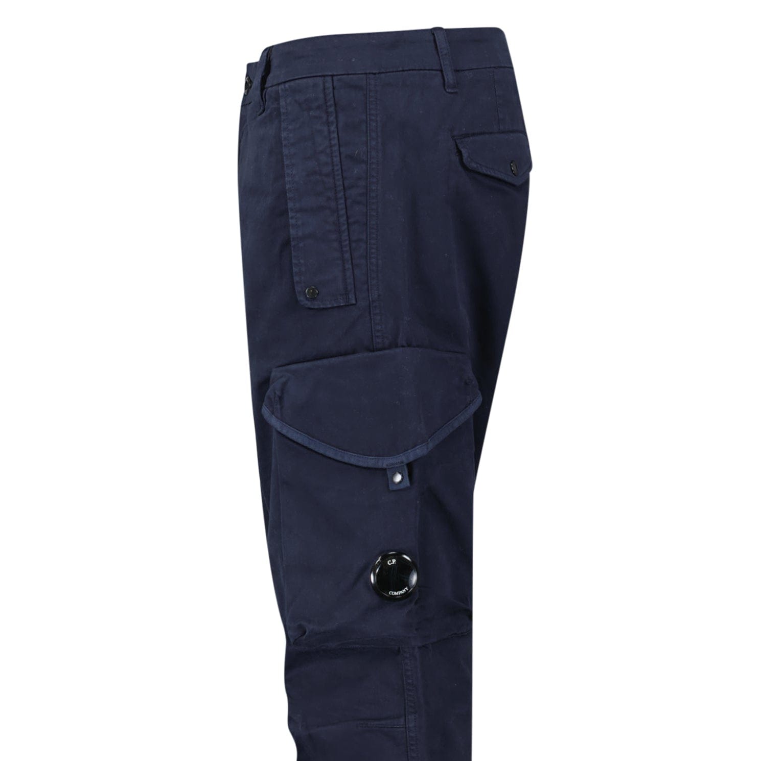 CP Company Stretch Sateen Ergonomic Lens Cargo Pants in Navy — W30 (S) — Top View