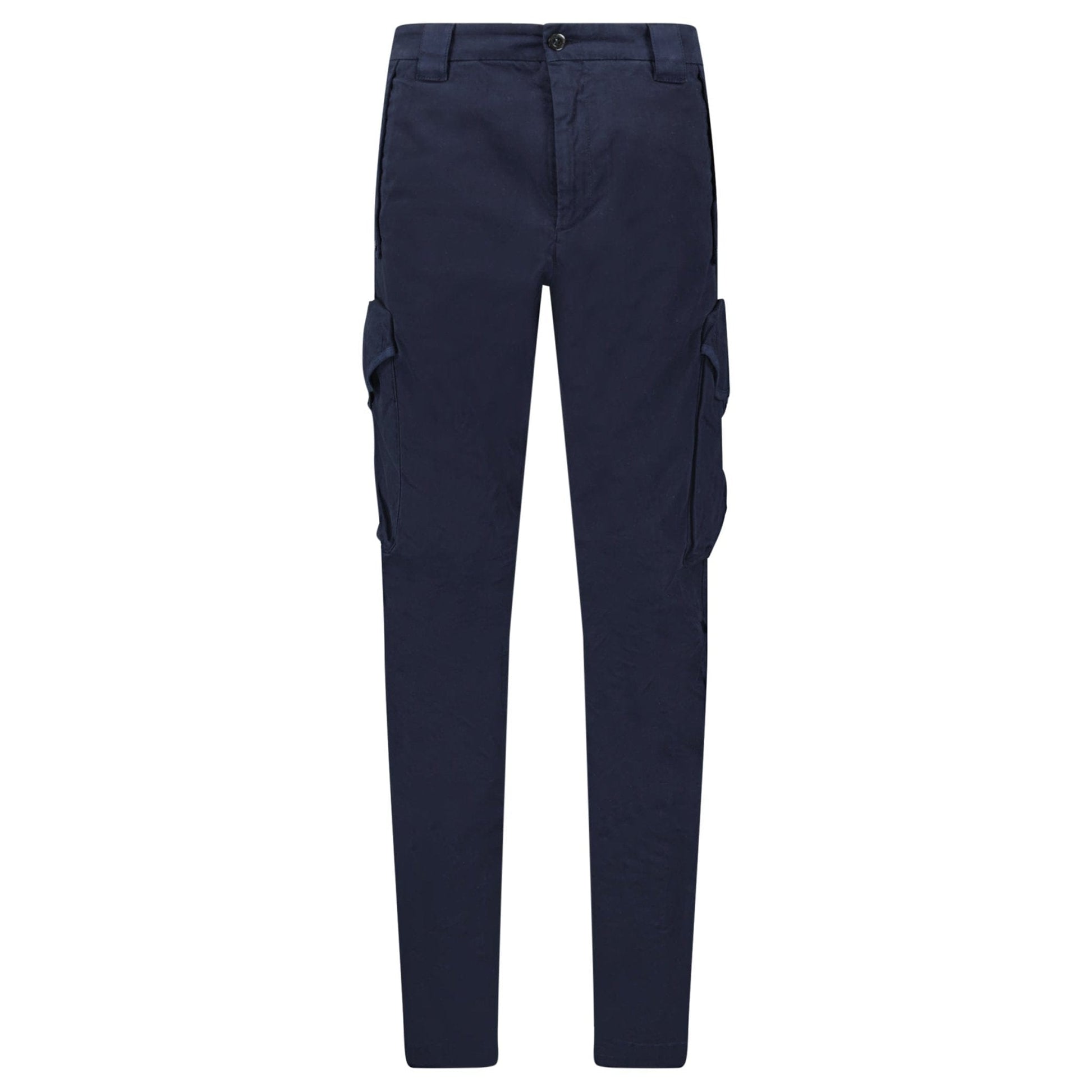 CP Company Stretch Sateen Ergonomic Lens Cargo Pants in Navy — W30 (S) — Front View