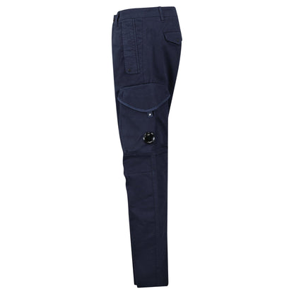 CP Company Stretch Sateen Ergonomic Lens Cargo Pants in Navy — W30 (S) — Side View