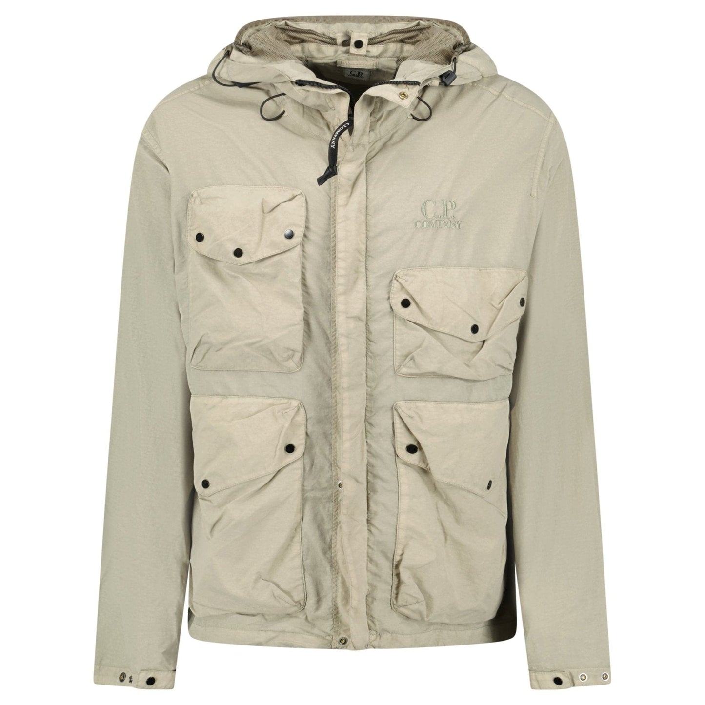 CP Company Vintage Khaki Flatt Nylon Goggle Jacket — S — Front View