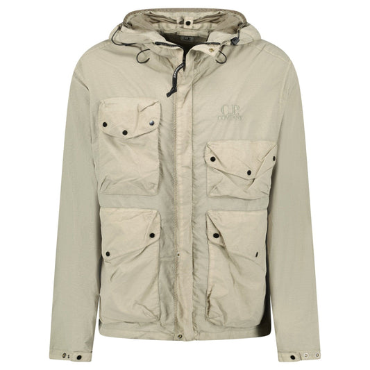 CP Company Vintage Khaki Flatt Nylon Goggle Jacket — S — Front View
