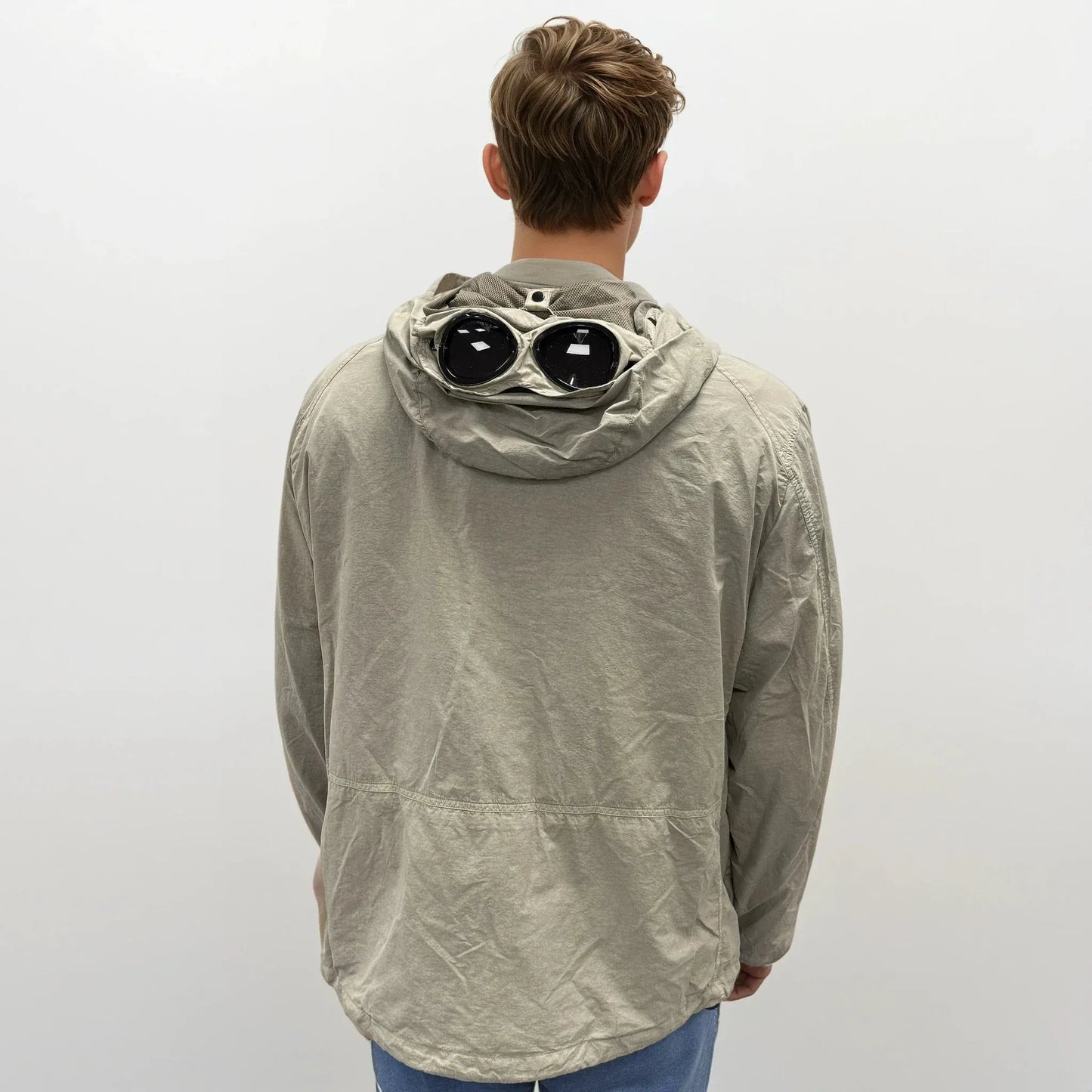 CP Company Vintage Khaki Flatt Nylon Goggle Jacket — S — Back View