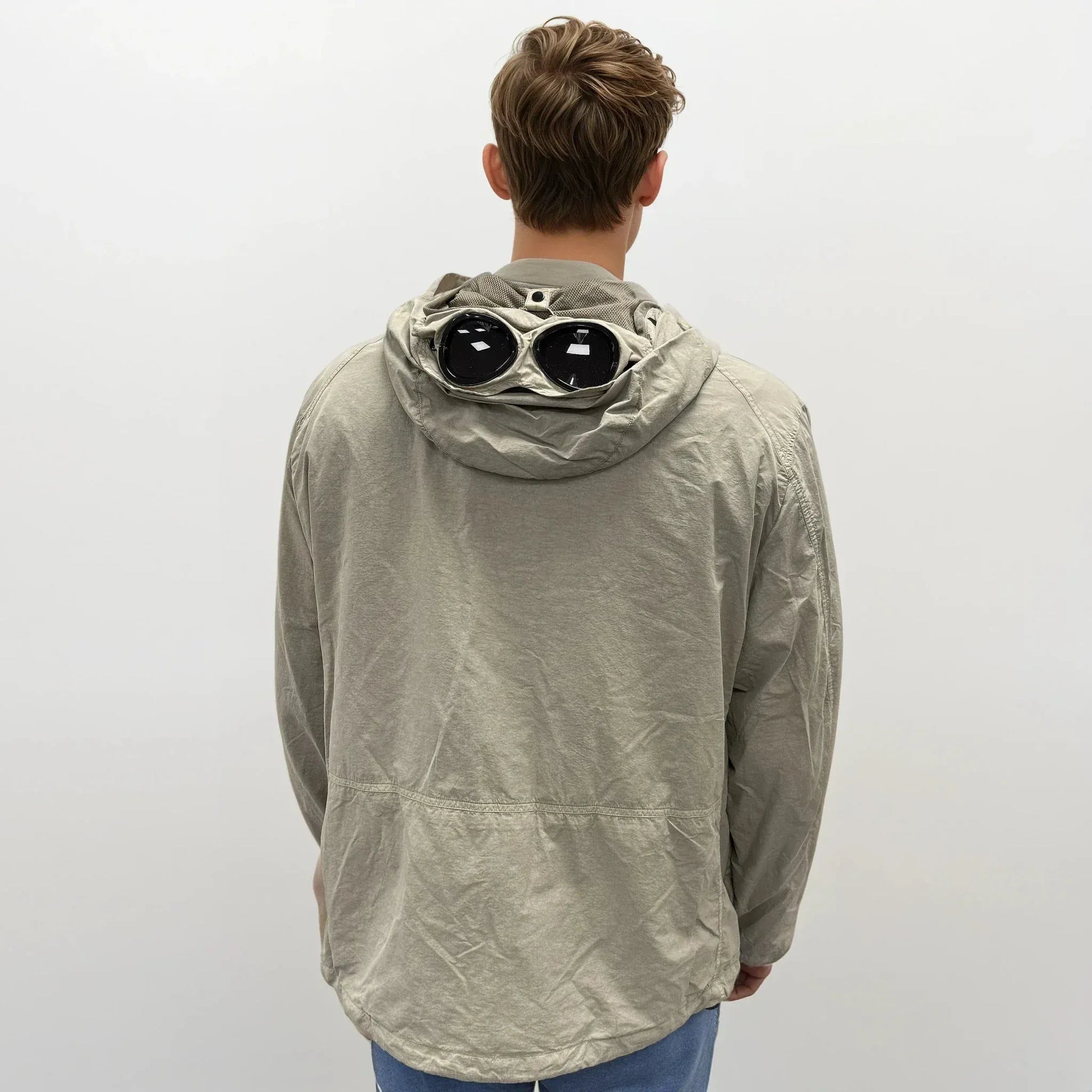 CP Company Vintage Khaki Flatt Nylon Goggle Jacket — S — Back View