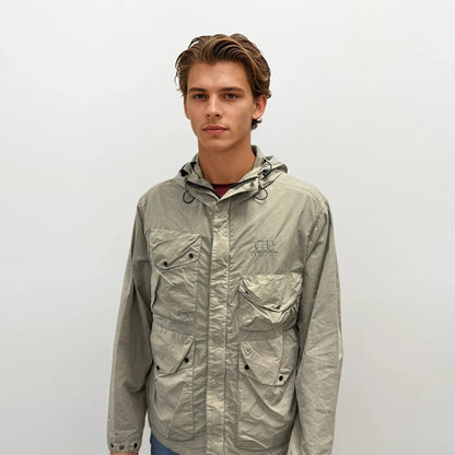 CP Company Vintage Khaki Flatt Nylon Goggle Jacket — S — Side View