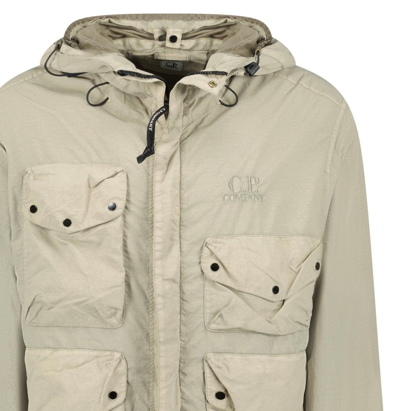 CP Company Vintage Khaki Flatt Nylon Goggle Jacket — S — Lifestyle View