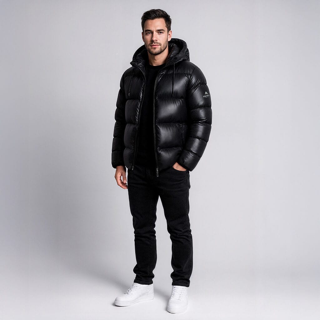 Helvetica Mountain Pioneers Edge Hooded Down Jacket — S — Side View