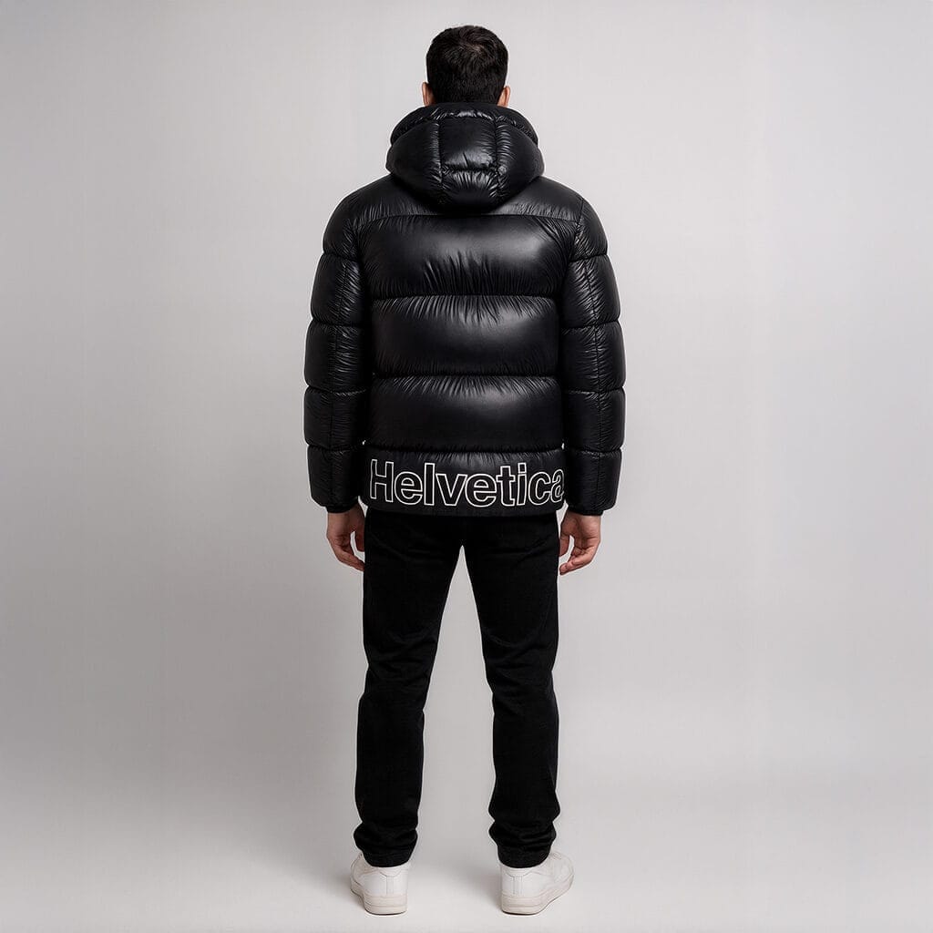 Helvetica Mountain Pioneers Edge Hooded Down Jacket — S — Back View