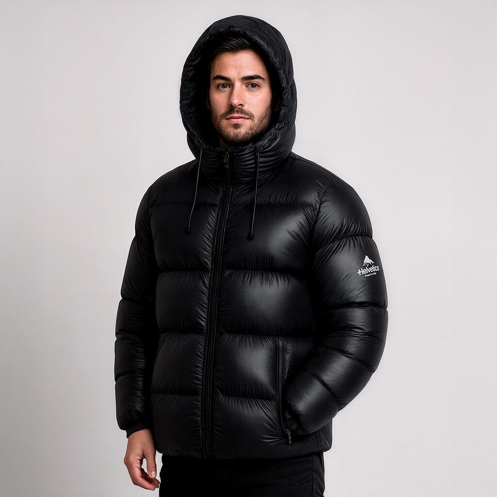 Helvetica Mountain Pioneers Edge Hooded Down Jacket — S — Detail View