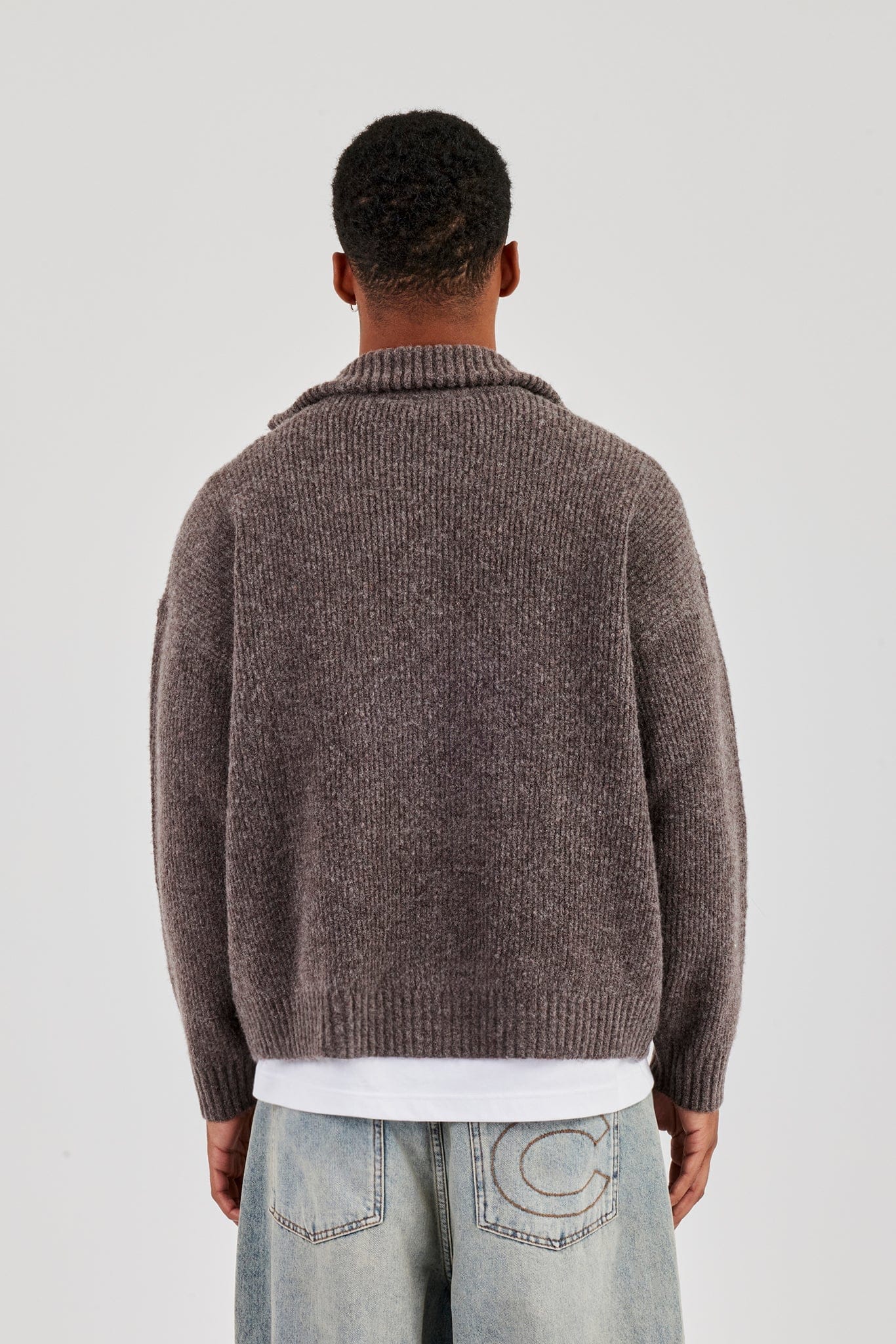 Cernucci Chunky Knitted Funnel Neck - Mocha — S — Top View
