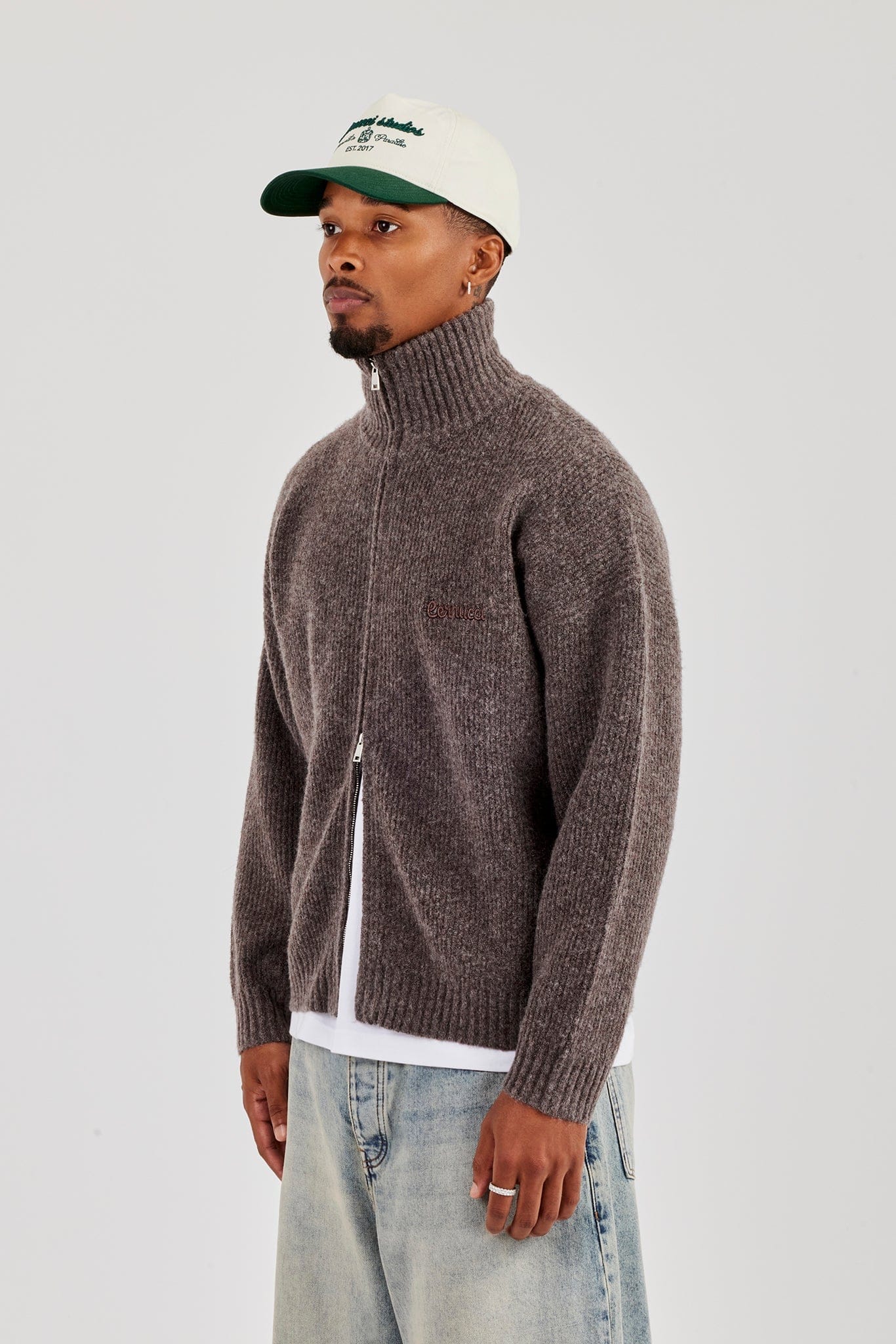 Cernucci Chunky Knitted Funnel Neck - Mocha — S — Back View