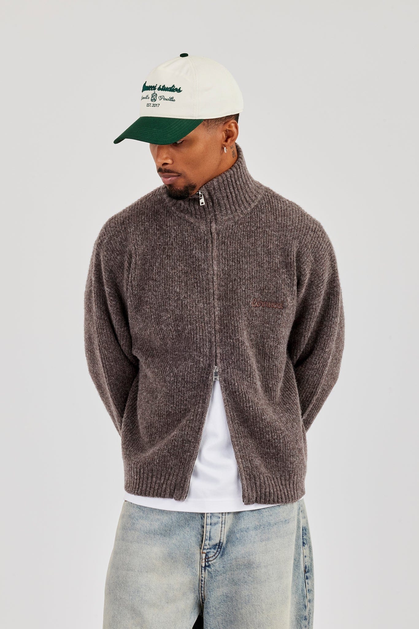 Cernucci Chunky Knitted Funnel Neck - Mocha — S — Front View