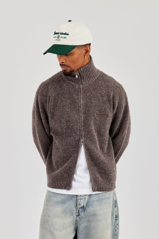 Cernucci Chunky Knitted Funnel Neck - Mocha — S — Front View