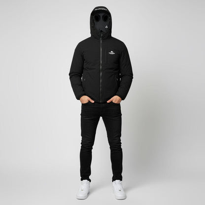 Helvetica Mountain Pioneers Eyeblock Hooded Windbreaker Jacket — XS — Side View