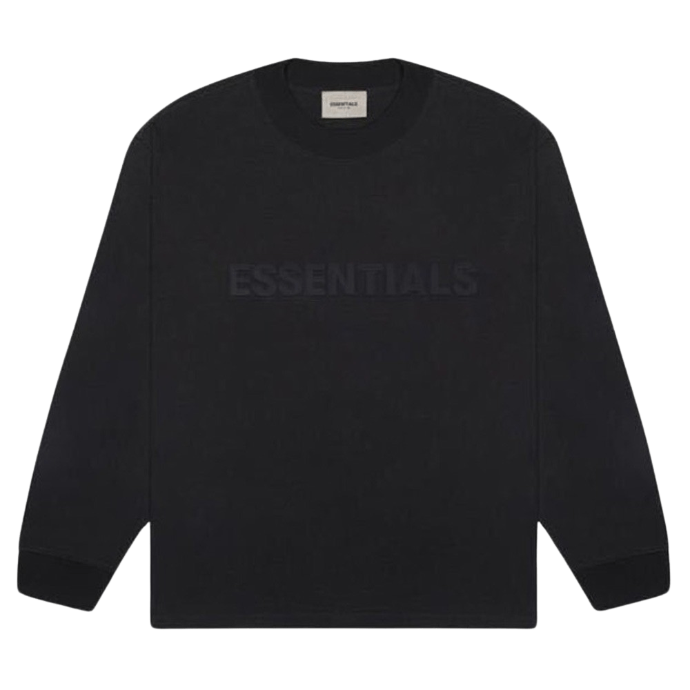 FEAR OF GOD ESSENTIALS 3D Silicon Applique Boxy Long Sleeve T-Shirt Dark Slate/Stretch Limo/Black — XXS — Front View