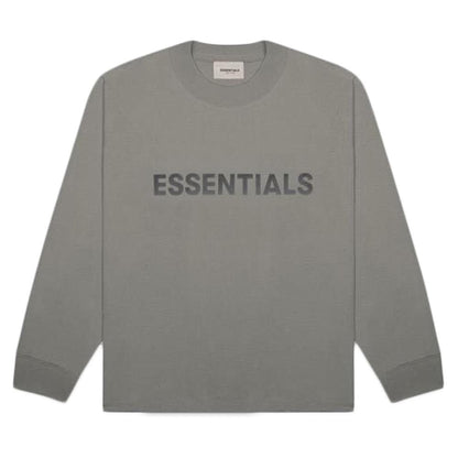 FEAR OF GOD ESSENTIALS 3D Silicon Applique Boxy Long Sleeve T-Shirt Gray Flannel/Charcoal — XXS — Front View