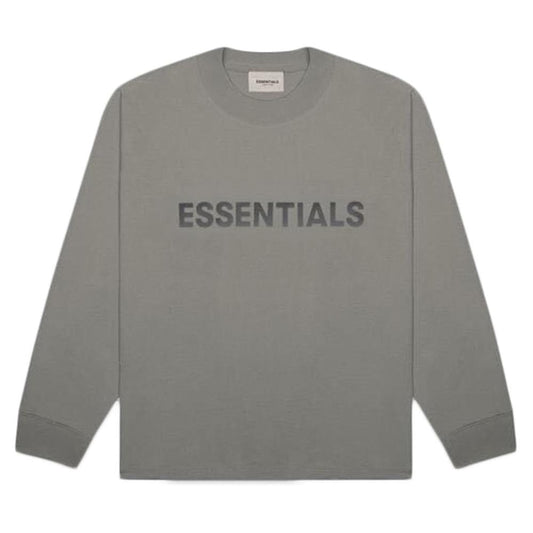 FEAR OF GOD ESSENTIALS 3D Silicon Applique Boxy Long Sleeve T-Shirt Gray Flannel/Charcoal — XXS — Front View