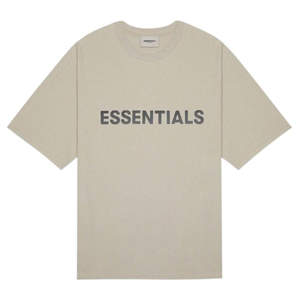 FEAR OF GOD ESSENTIALS 3D Silicon Applique Boxy T-Shirt Oatmeal Heather/String/Tan — XXS — Front View