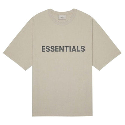 FEAR OF GOD ESSENTIALS 3D Silicon Applique Boxy T-Shirt Oatmeal Heather/String/Tan — XXS — Front View