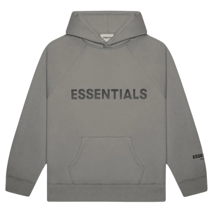 FEAR OF GOD ESSENTIALS 3D Silicon Applique Pullover Hoodie Gray Flannel/Charcoal — XXS — Front View