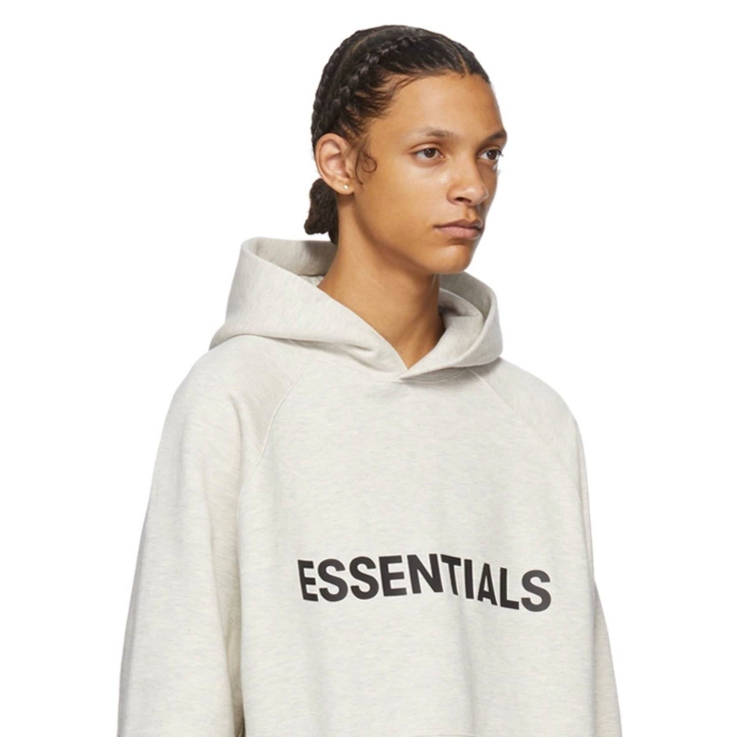 FEAR OF GOD ESSENTIALS 3D Silicon Applique Pullover Hoodie Heather Oatmeal — XXS — Back View