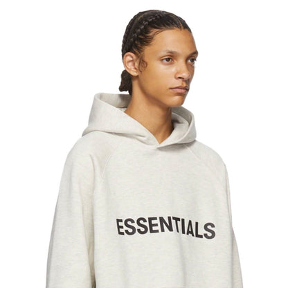 FEAR OF GOD ESSENTIALS 3D Silicon Applique Pullover Hoodie Heather Oatmeal — XXS — Back View