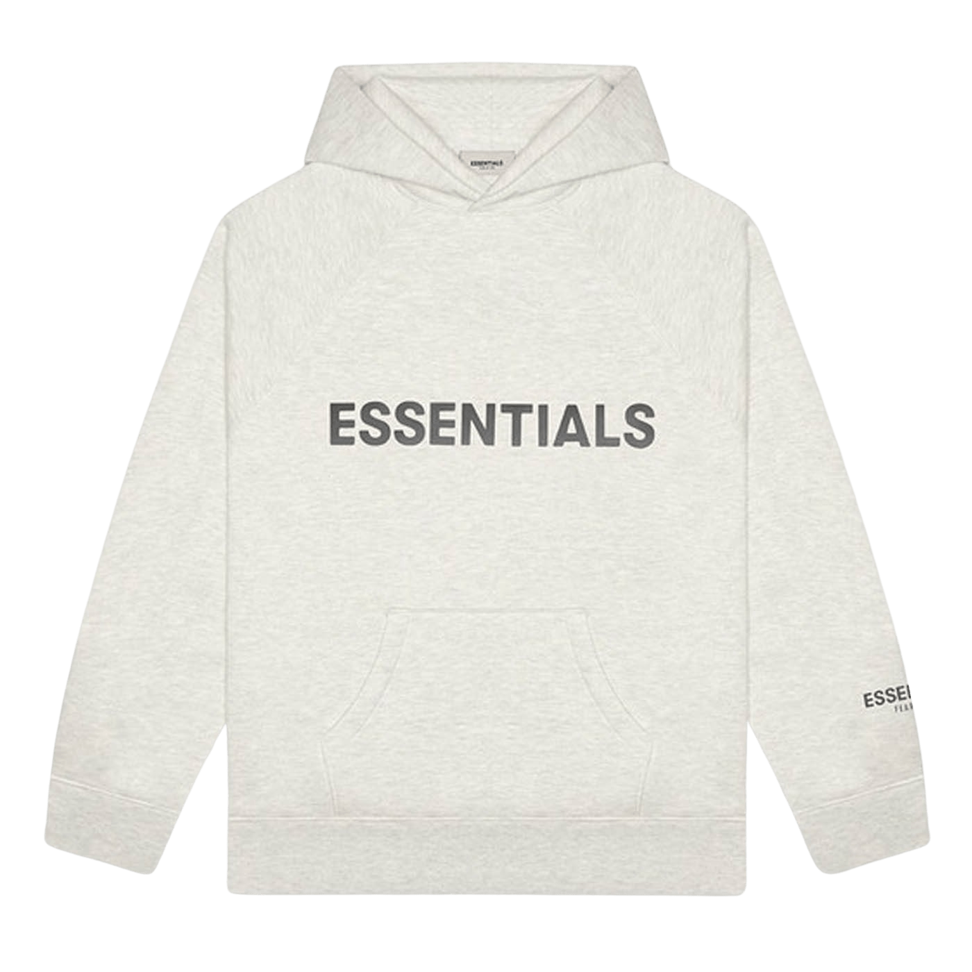 FEAR OF GOD ESSENTIALS Pullover Hoodie Applique Logo Light Heather Oatmeal — XXS — Front View