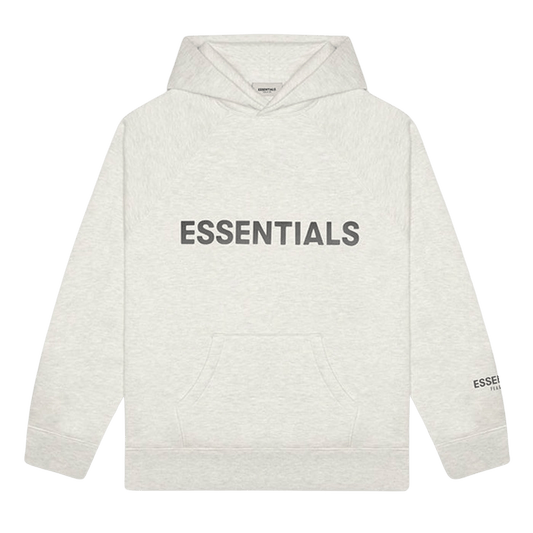 FEAR OF GOD ESSENTIALS Pullover Hoodie Applique Logo Light Heather Oatmeal — XXS — Front View
