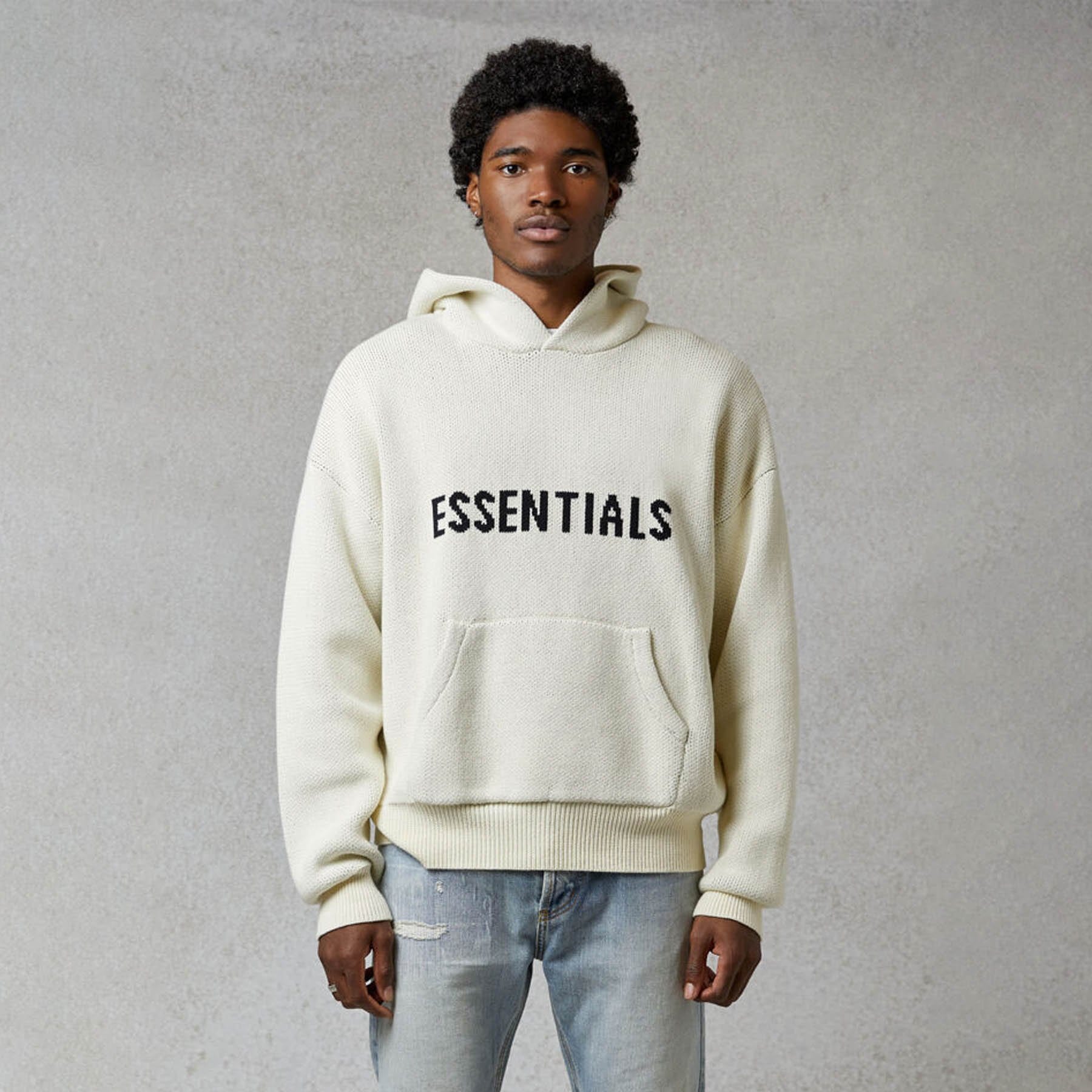 FEAR OF GOD ESSENTIALS Knit Hoodie Cream — XXS — Back View