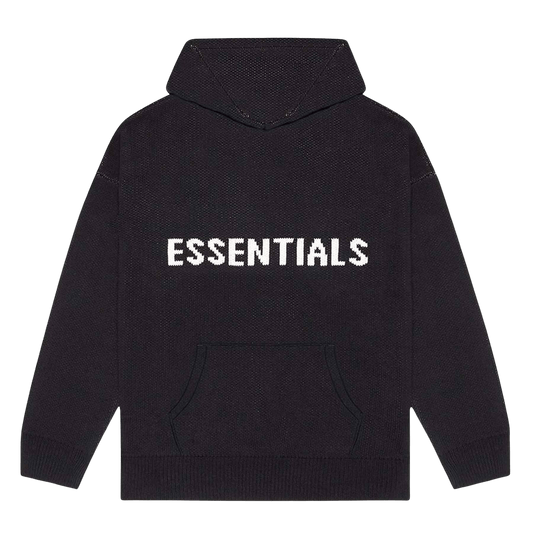 FEAR OF GOD ESSENTIALS Knit Hoodie Black — XXS — Front View