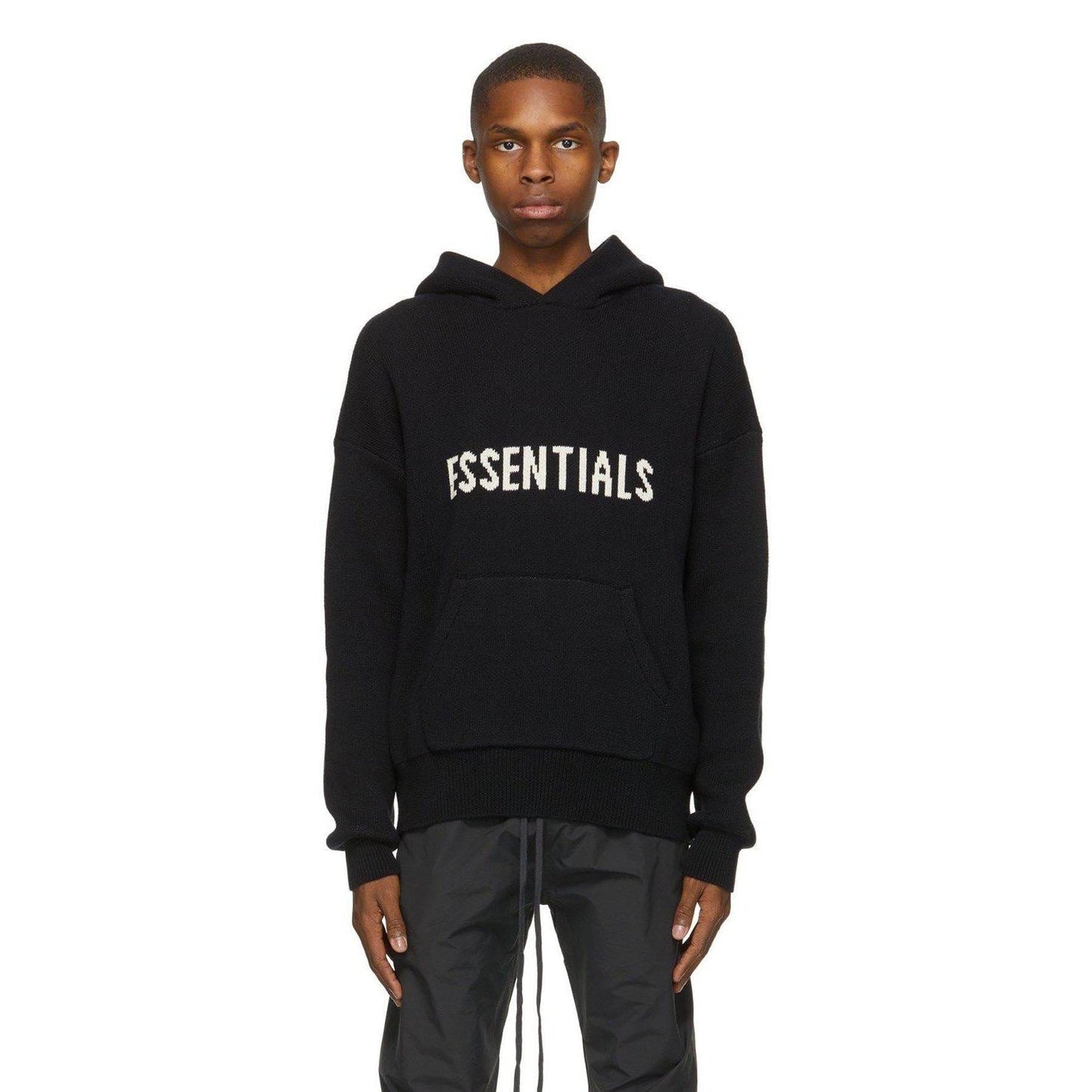 FEAR OF GOD ESSENTIALS Knit Hoodie Black — XXS — Side View
