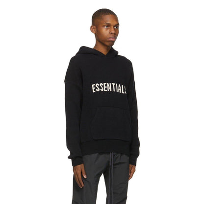 FEAR OF GOD ESSENTIALS Knit Hoodie Black — XXS — Back View