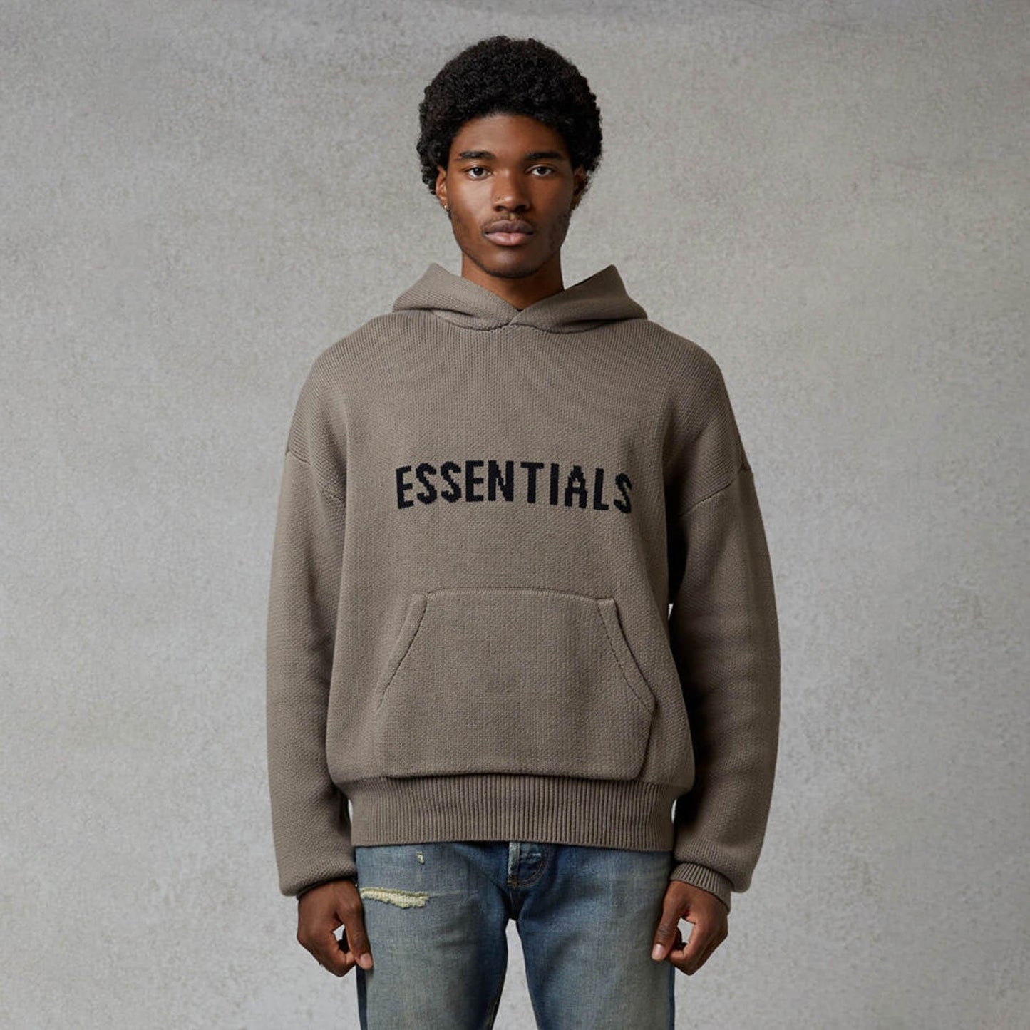 FEAR OF GOD ESSENTIALS Knit Hoodie Taupe — XXS — Back View