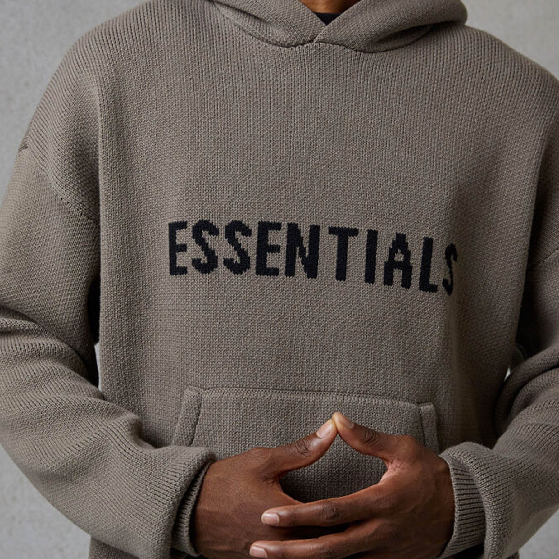 FEAR OF GOD ESSENTIALS Knit Hoodie Taupe — XXS — Side View