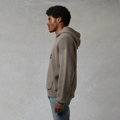 FEAR OF GOD ESSENTIALS Knit Hoodie Taupe — XXS — Top View